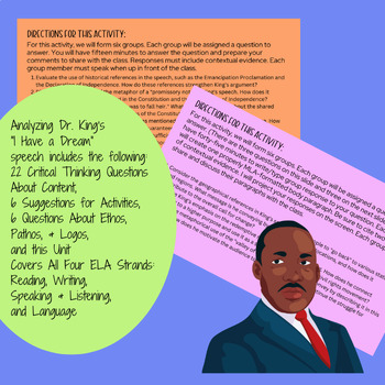Preview of Analyzing Dr. King’s “I Have a Dream” w/22 Questions, Activities, & More