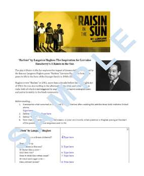 Preview of Analyzing "Harlem" by Langston Hughes before reading A Raisin in the Sun