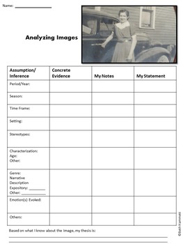 Analyzing Images Activities With Images Graphic Organizer Tpt