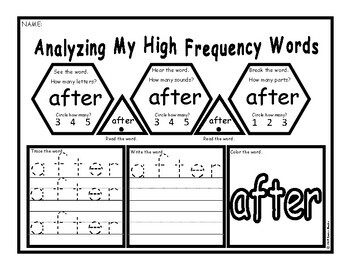 Analyzing My High Frequency Words - First Grade Practice by Kinder Blocks