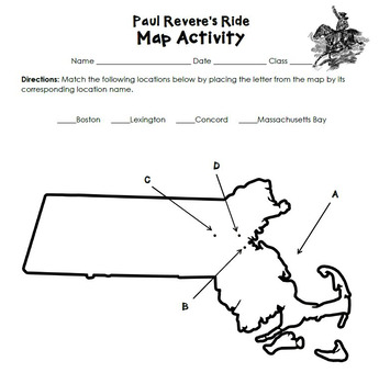Map Of Paul Reveres Ride Worksheet - Worksheet List
