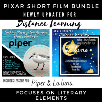 Preview of Literary Elements Pixar Short Film Bundle - Piper & La Luna DISTANCE LEARNING