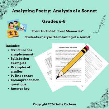 Preview of Analyzing Poetry: Analysis of a Sonnet (Grades 6-8/Middle School)