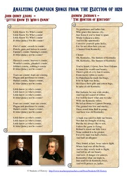 Preview of Analyzing President Andrew Jackson & John Quincy Adams' 1828 Election Songs