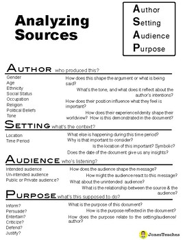 Preview of Analyzing Primary Sources ASAP Poster/Handout
