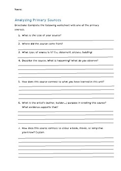 Preview of Analyzing Primary Sources Worksheet