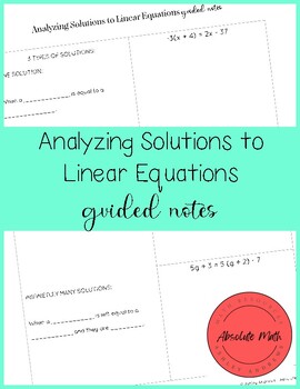 Preview of Analyzing Solutions to Linear Equations Guided Notes