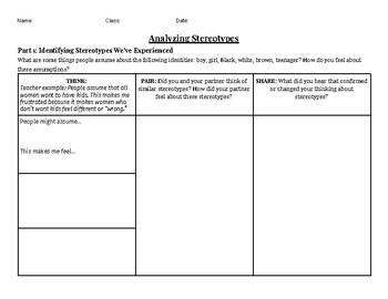 Preview of Analyzing Stereotypes Worksheet