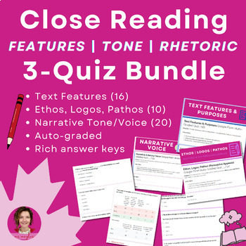 Preview of Analyzing Text Features, Tone, & Rhetoric BUNDLE | Lesson & Quiz Set