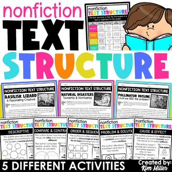 Preview of Nonfiction Informational Text Structure Worksheets Anchor Chart Passages 4th 5th