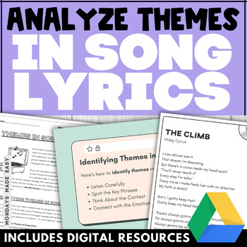Preview of Analyzing Themes in Song Lyrics  - Teach Poetry Analysis Through Song Lyrics