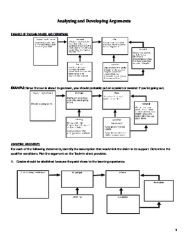 Preview of Analyzing and Developing Arguments with Toulmin Model worksheet