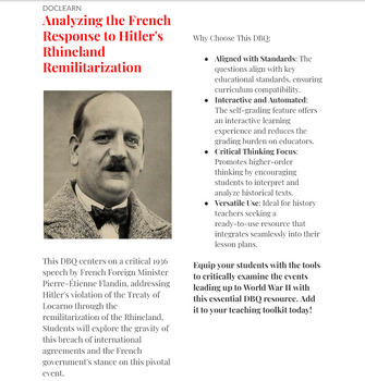 Preview of Analyzing the French Response to Hitler's Rhineland Remilitarization DBQ NO PREP