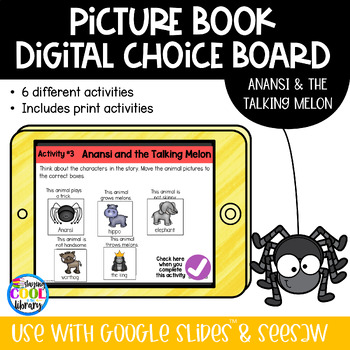 Preview of Anansi and the Talking Melon - Digital Choice Board | Google Slides and Print
