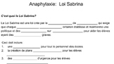 Anaphylaxie- La loi Sabrina -travail troué