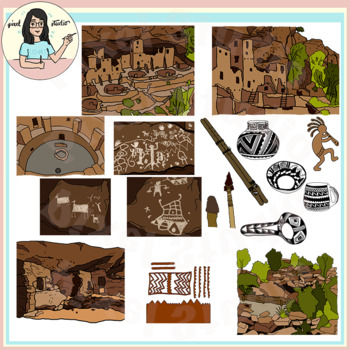 Preview of Anasazi / Peublo Indians Clip art - Cliff Dwellings, Petroglyphs, Kiva, Murals