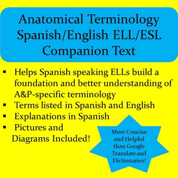 Preview of Anatomical Terminology Spanish/English ELL/ESL Companion Text