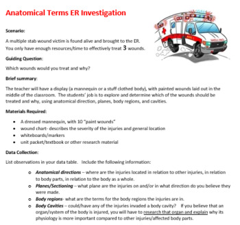 Preview of Anatomical Terms & Directions ER Investigation Lab