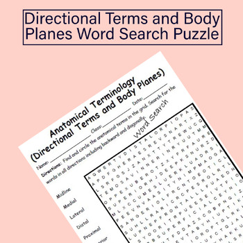 Preview of Human Anatomy Directional Terms and Body Planes Word Search Puzzle
