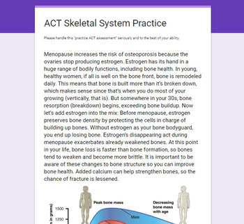 Preview of Science ACT Practice Passage- Anatomy Skeletal System- Bones and Menopause