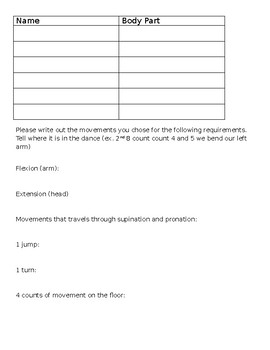 Preview of Anatomy Choreography Sheet