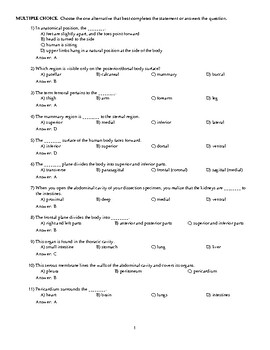 Preview of Anatomy & Physiology Exercise 1 Language of Anatomy