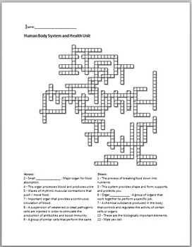 Anatomy Unit Crossword Puzzle And Solution By Science From Murf Llc