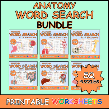 Preview of Anatomy Word Search Puzzles With Solutions BUNDLE