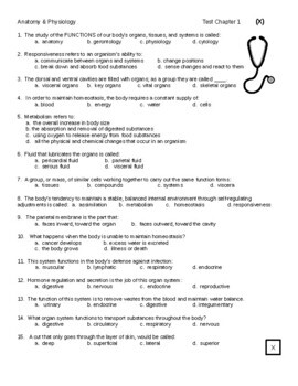 Preview of Test - Chapter 1,  Anatomy and Physiogy