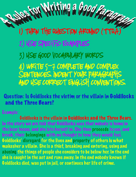 Preview of Anchor Chart: 4 Rules for Writing a Good Paragraph