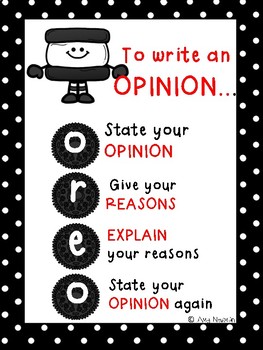 Anchor Chart for Opinion Writing-OREO by First in Line | TpT
