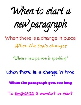 Preview of Anchor Chart for When to Start a New Paragraph