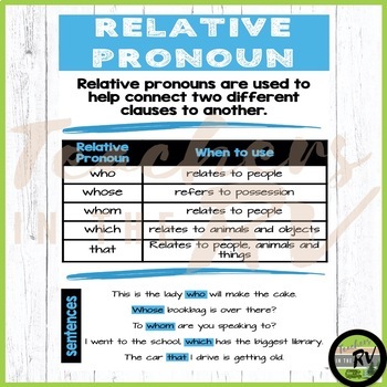 Anchor Charts | Cheat Sheet | Posters | Relative Pronouns | TPT