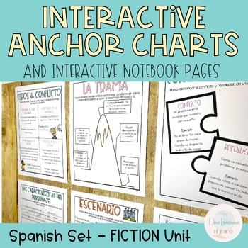 Preview of Anchor Charts and Reading Interactive Notebook - Fiction - in Spanish