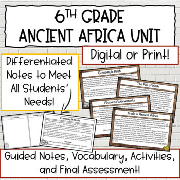 Preview of Ancient Africa 6th Grade | Guided Notes, Vocabulary, Assessment, and MORE!
