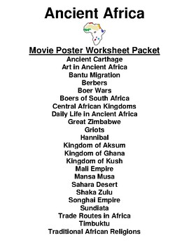 Preview of Ancient Africa "Movie Poster" WebQuest & Worksheet Packet (24 Topics)