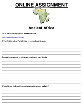 Preview of Ancient Africa ONLINE ASSIGNMENT (PDF/GOOGLE CLASSROOM)