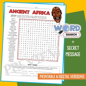 Preview of Ancient Africa Word Search Puzzle Activity Vocabulary Worksheet Secret Message