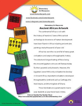 Preview of Ancient African Art Work Masks, Kente Cloth, Mud Cloth - Handouts and Examples