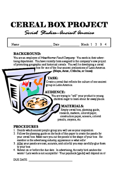 Preview of Ancient American Cereal Box Project