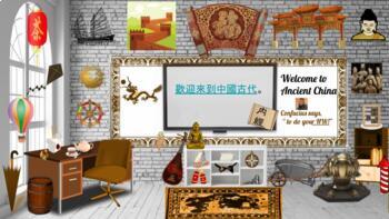 Preview of Ancient China Bitmoji Virtual Classroom Template Daily Agenda