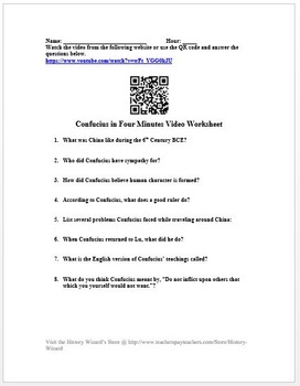 Ancient China Confucius In Four Minutes Video Worksheet By History Wizard