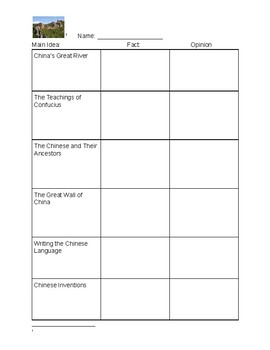 Preview of Ancient China Core Knowledge Reader Companion Sheet Fact & Opinion