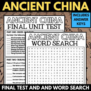Preview of Ancient China Final Unit Test Assessment Quiz - Word Search Activity - Silk Road
