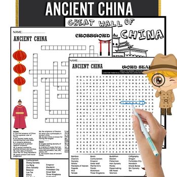 Preview of Ancient China Fun Worksheets ,Wordsearch,Crosswords & Coloring Page