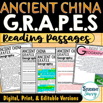 Preview of Ancient China GRAPES Activities Reading Passages Geography Economy Religion