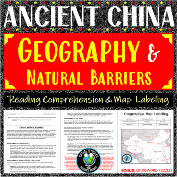 Preview of Ancient China Geography and Natural Barriers - Reading, Map Label & Crossword