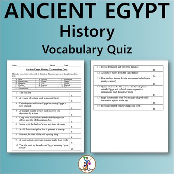 Preview of Ancient Egypt History Vocabulary Quiz - Editable Worksheet