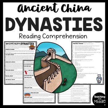 Preview of Ancient China Major Dynasties Reading Comprehension Worksheet