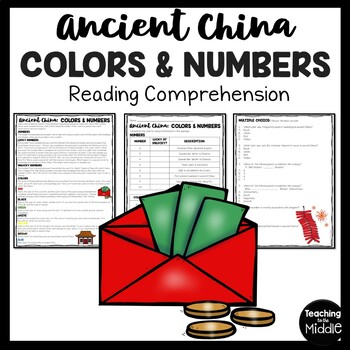 Preview of Ancient China Numbers and Colors Reading Comprehension Worksheet